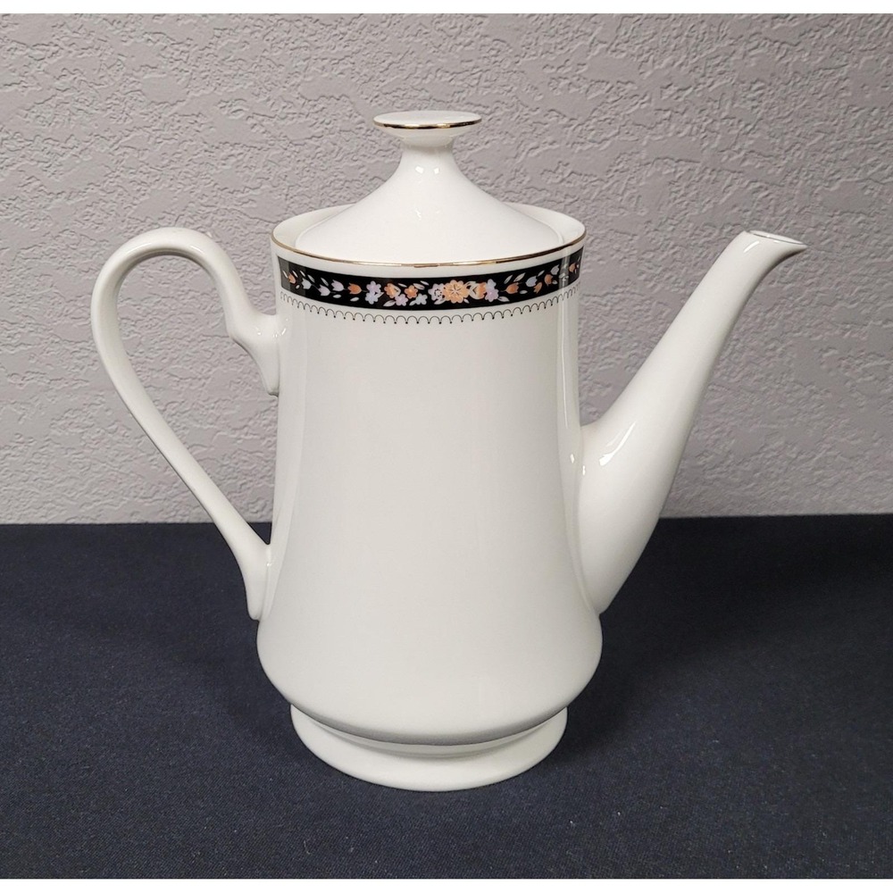 Silverie Fine China Tea Pot Coffee Pot with Lid (SIV11 Pattern) Vintage 1980s